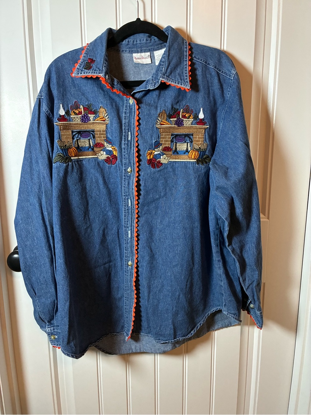 Denim Embroidered Long-Sleeve Shirt - Blue Bobble Brooks XL